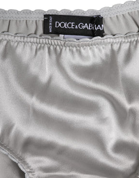 Dolce & Gabbana Graue Seiden-Stretch-Unterteile mit niedriger Taille Panty Unterwäsche