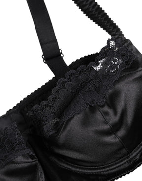 Dolce & Gabbana Schwarzer Seiden-Balconette-BH mit Bügeln Unterwäsche
