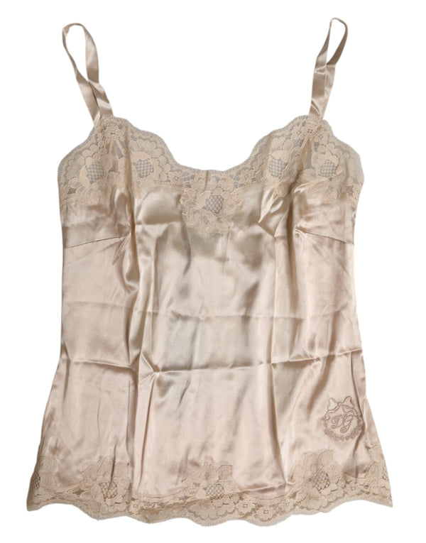 Dolce & Gabbana Beige Spitze Seide Satin Tank Dessous Unterwäsche