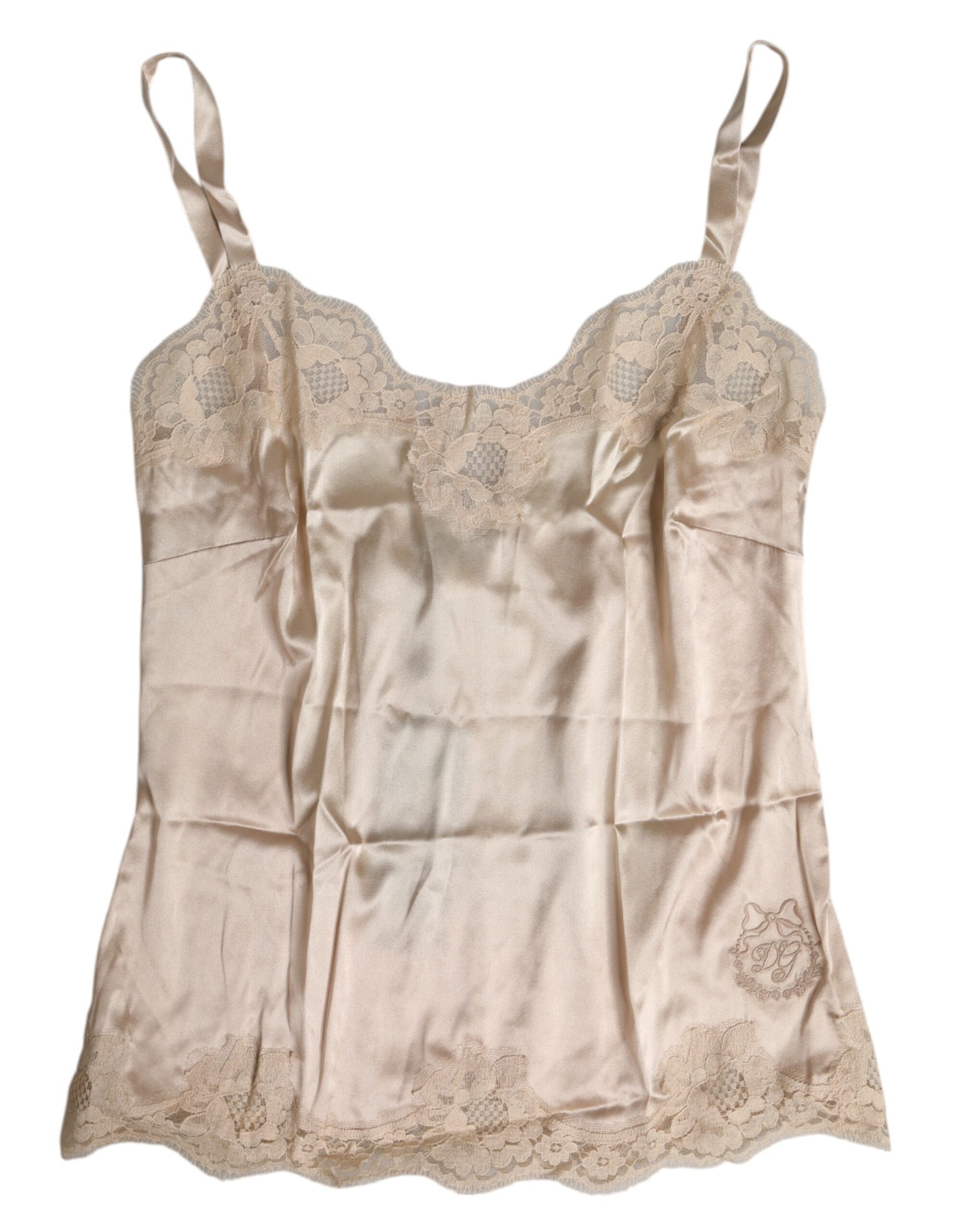 Dolce & Gabbana Beige Spitze Seide Satin Tank Dessous Unterwäsche