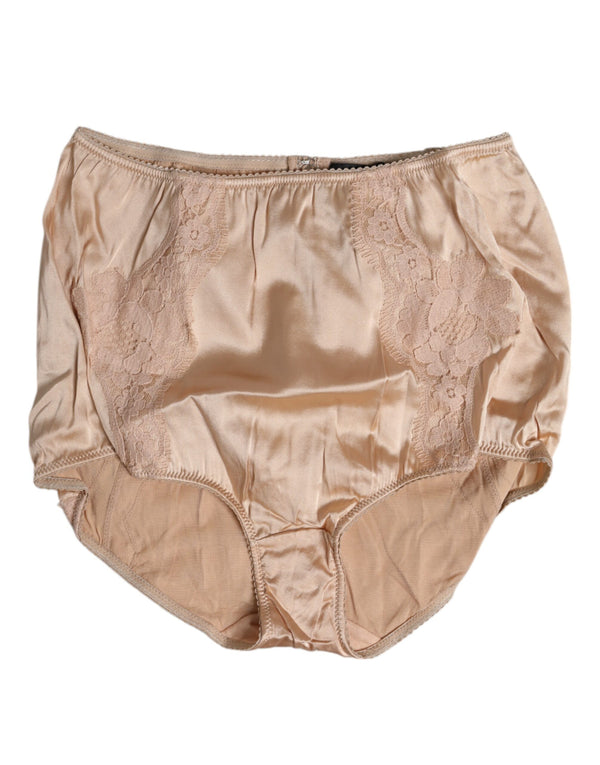 Dolce & Gabbana Beige Seidenspitze Hohe Taille Bikini Panty Unterwäsche