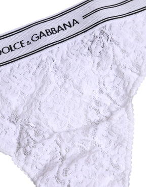 Dolce & Gabbana Weißes Nylon Floral Lace Bottom Panty Unterwäsche