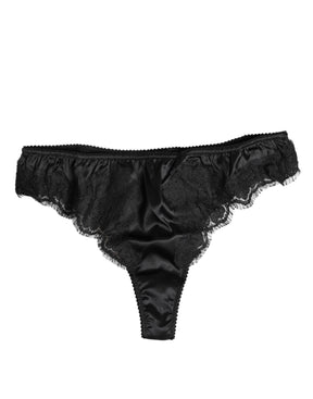 Dolce & Gabbana Schwarzes Seiden-Spitzen-Stretch-Bikini-Höschen Unterwäsche