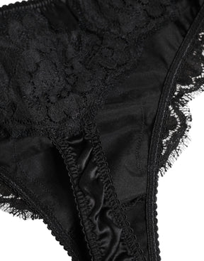 Dolce & Gabbana Schwarzes Seiden-Spitzen-Stretch-Bikini-Höschen Unterwäsche