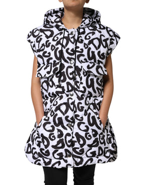 Dolce & Gabbana Weiße DG Mania Kapuzen-Pufferjacke ohne Ärmel