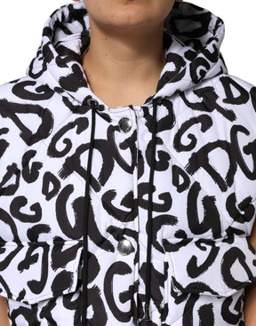 Dolce & Gabbana Weiße DG Mania Kapuzen-Pufferjacke ohne Ärmel