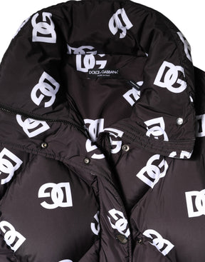 Dolce & Gabbana Schwarzer DG Mania Puffer gesteppter langer Mantel Jacke