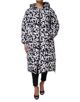 Dolce & Gabbana Schwarz Weiß DG Mania Langer Mantel mit Kapuze Jacke