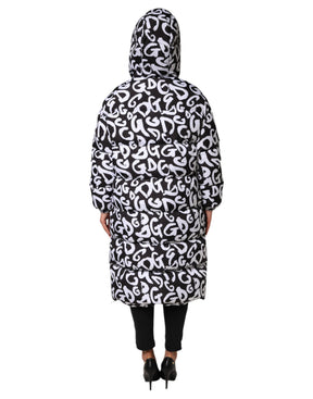 Dolce & Gabbana Schwarz Weiß DG Mania Langer Mantel mit Kapuze Jacke