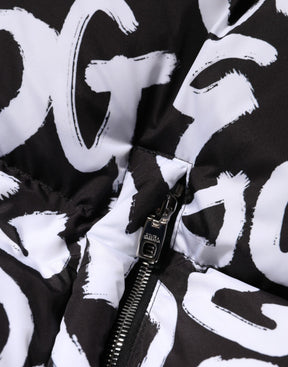 Dolce & Gabbana Schwarz Weiß DG Mania Langer Mantel mit Kapuze Jacke