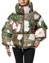 Dolce & Gabbana Multicolor Leopard Rose Puffer Steppjacke