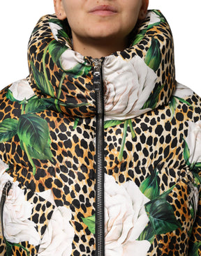 Dolce & Gabbana Multicolor Leopard Rose Puffer Steppjacke