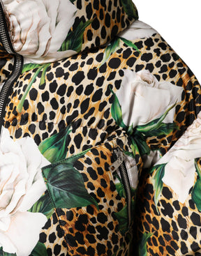 Dolce & Gabbana Multicolor Leopard Rose Puffer Steppjacke