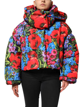 Dolce & Gabbana Multicolor Floral Kapuzenpullimantel Jacke