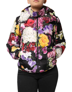 Dolce & Gabbana Multicolor Floral Puffer Steppjacke mit Kapuze