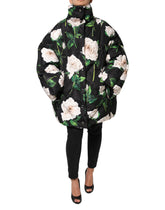 Dolce & Gabbana Schwarze gesteppte Jacke mit Blumendruck