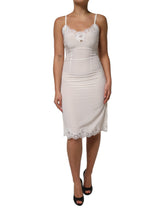 Dolce & Gabbana Weißes Spitzenkleid mit goldenem DG-Logo aus Seide Nachtwäsche