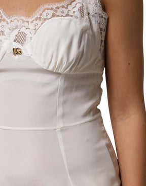 Dolce & Gabbana Weißes DG Logo-Spitzenkleid aus Seide Nachtwäsche
