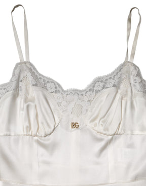 Dolce & Gabbana Weißes DG Logo-Spitzenkleid aus Seide Nachtwäsche