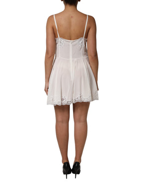Dolce & Gabbana Weißes Spitzenkleid mit goldenem DG-Logo aus Seide Nachtwäsche