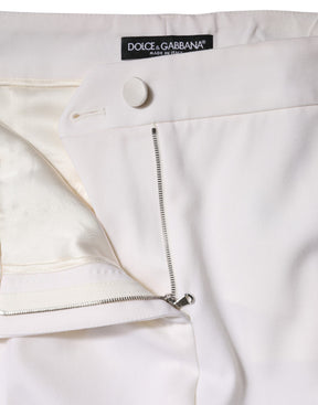 Dolce & Gabbana Weiße konisch zulaufende Hose aus Wolle mit mittlerer Taille