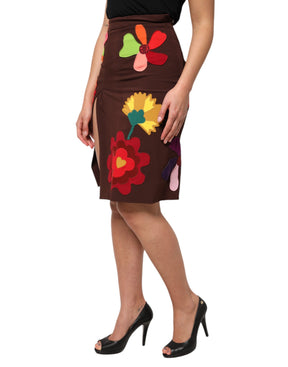 Dolce & Gabbana Brauner floraler Rock mit hoher Taille und seitlichem Schlitz