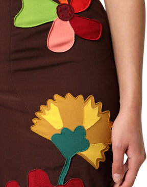 Dolce & Gabbana Brauner floraler Rock mit hoher Taille und seitlichem Schlitz
