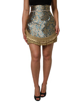 Dolce & Gabbana Blauer geblümter Jacquard-Minirock mit Quasten