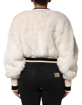 Dolce & Gabbana Weißer Cropped DG Sweatshirt Pullover aus Kunstfell