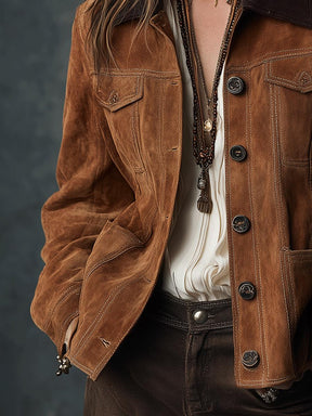 Braune Wildlederjacke im Western-Chic - Perfekt für den Herbst