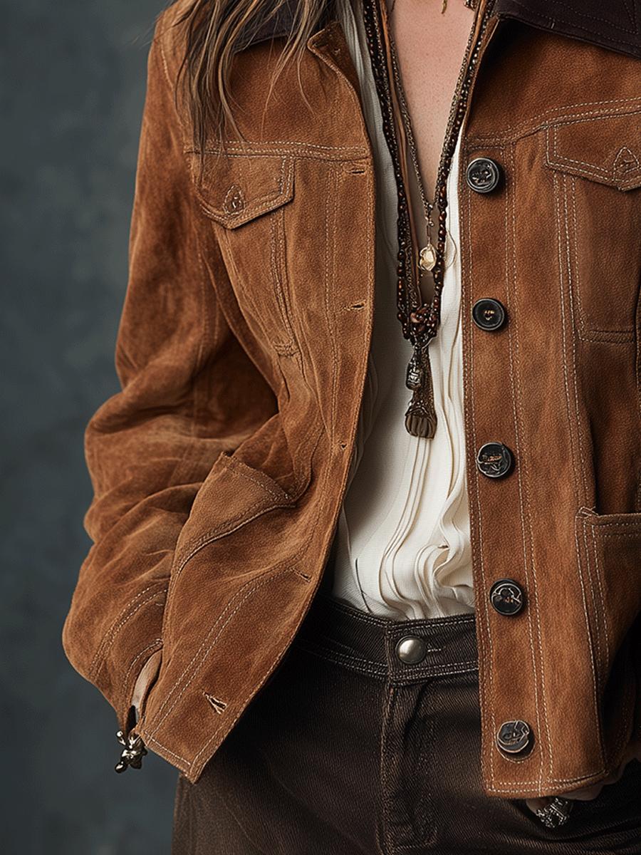 Braune Wildlederjacke im Western-Chic - Perfekt für den Herbst