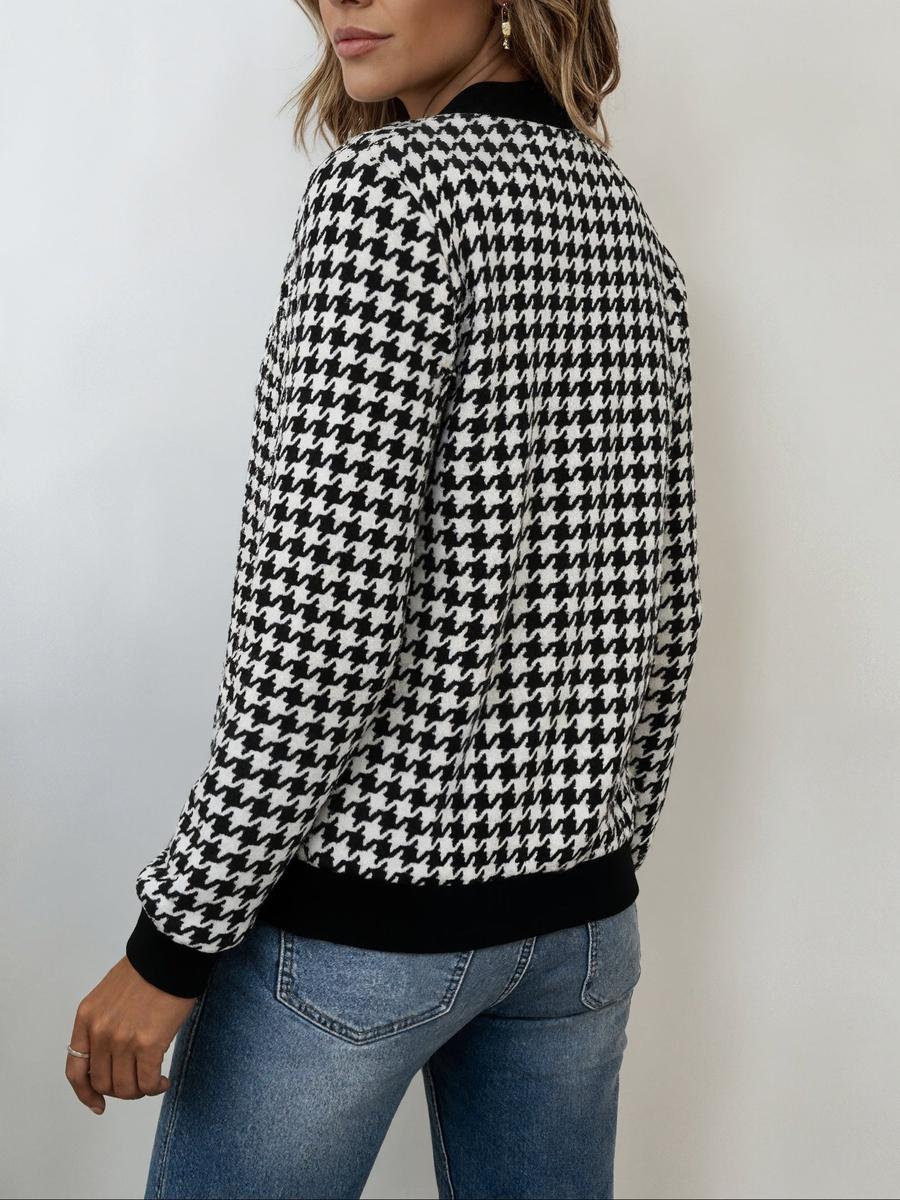 Winter Hahnentritt Bomberjacke warm & stylisch Zip Up