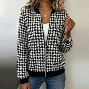 Winter Hahnentritt Bomberjacke warm & stylisch Zip Up