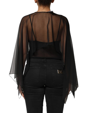 Dolce & Gabbana Schwarzes See-Through-Seiden-Chiffon-Spitzenblusentop
