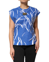 Dolce & Gabbana Blau Weiß Baumwolle Logo Plaque Frauen Tank Top