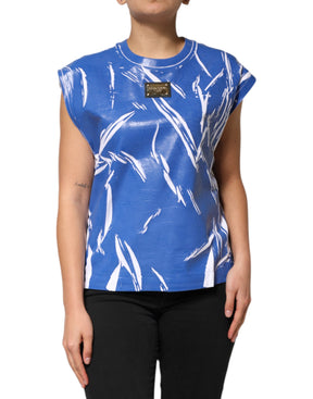 Dolce & Gabbana Blau Weiß Baumwolle Logo Plaque Frauen Tank Top