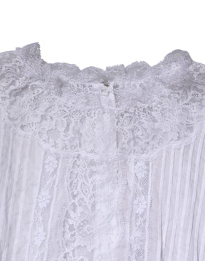 Dolce & Gabbana Weißes Baumwoll-Top mit geblümter Spitze und langen Ärmeln