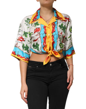 Dolce & Gabbana Multicolor Chili Seide Cropped Bluse Top