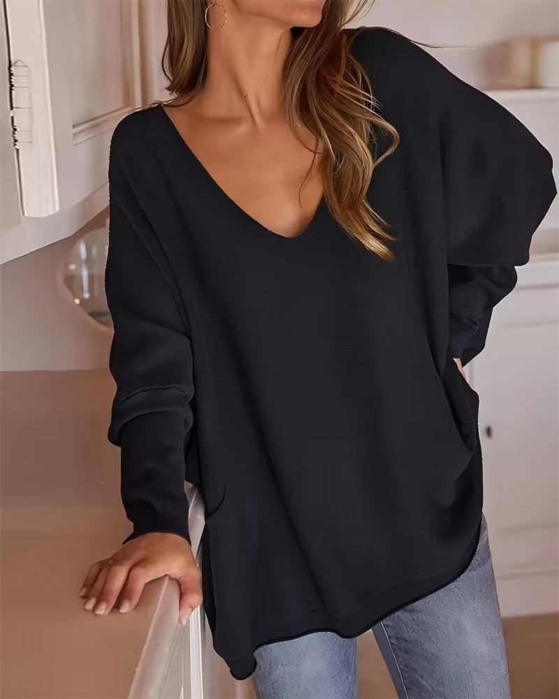 Elegantes Classic Black V-Neck Top - Perfekt für den Winterstil