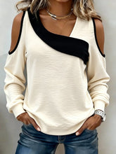 Winter Off-Shoulder Sweatshirt Colorblock Schwarz Creme Damen