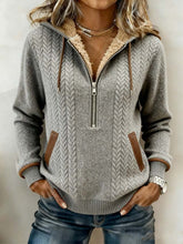 Gefütterter Damen Zipper Hoodie Winter Kuschelpullover Grau