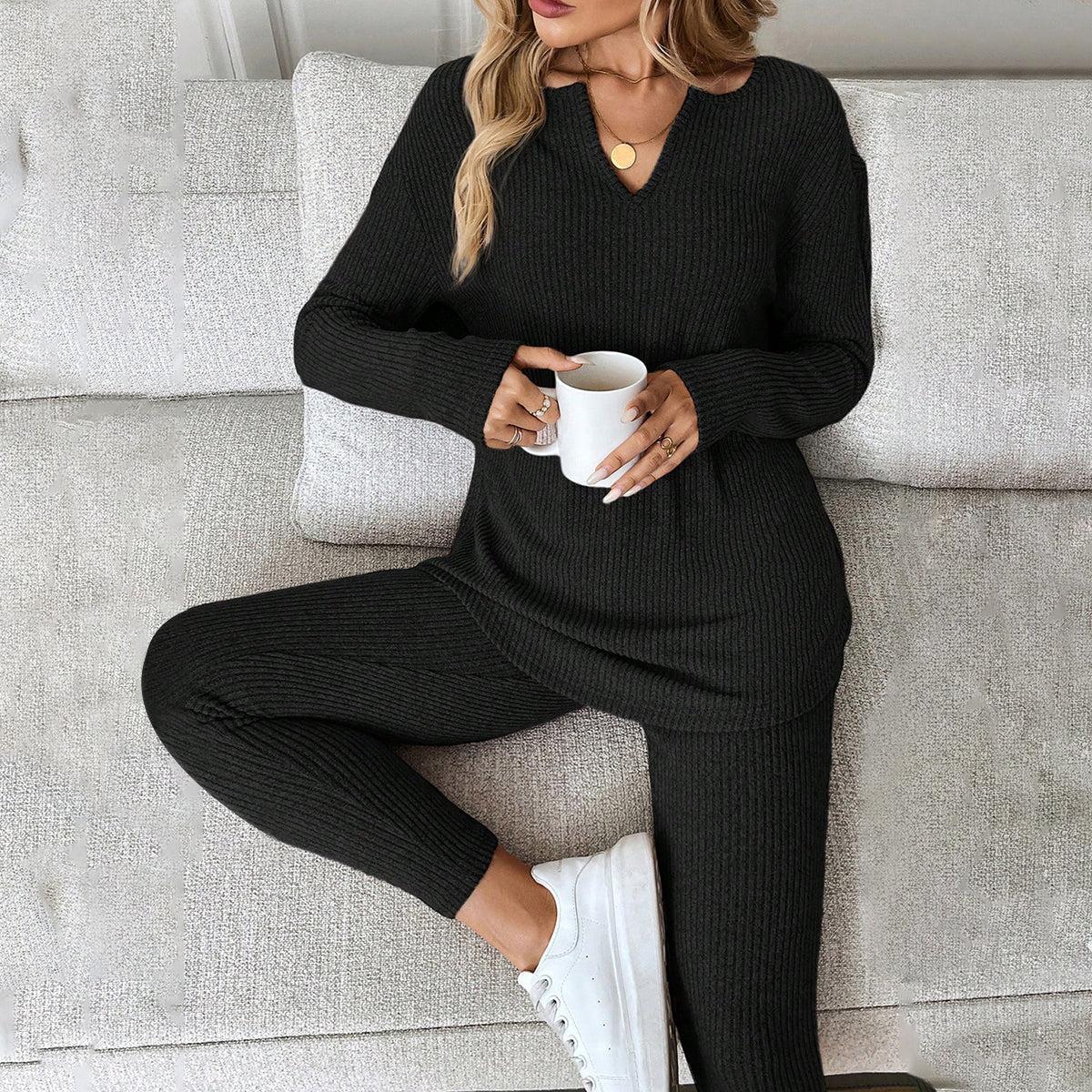 Winter Loungewear Set Schwarz – Kuscheliges Zweiteiler Outfit