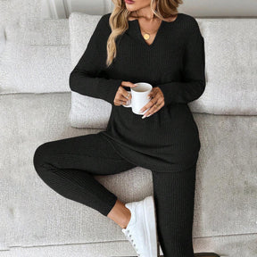 Winter Loungewear Set Schwarz – Kuscheliges Zweiteiler Outfit
