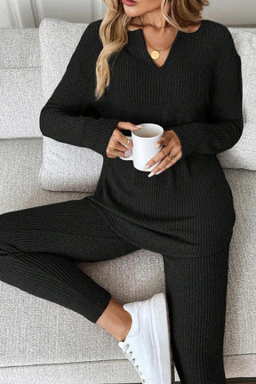 Winter Loungewear Set Schwarz – Kuscheliges Zweiteiler Outfit