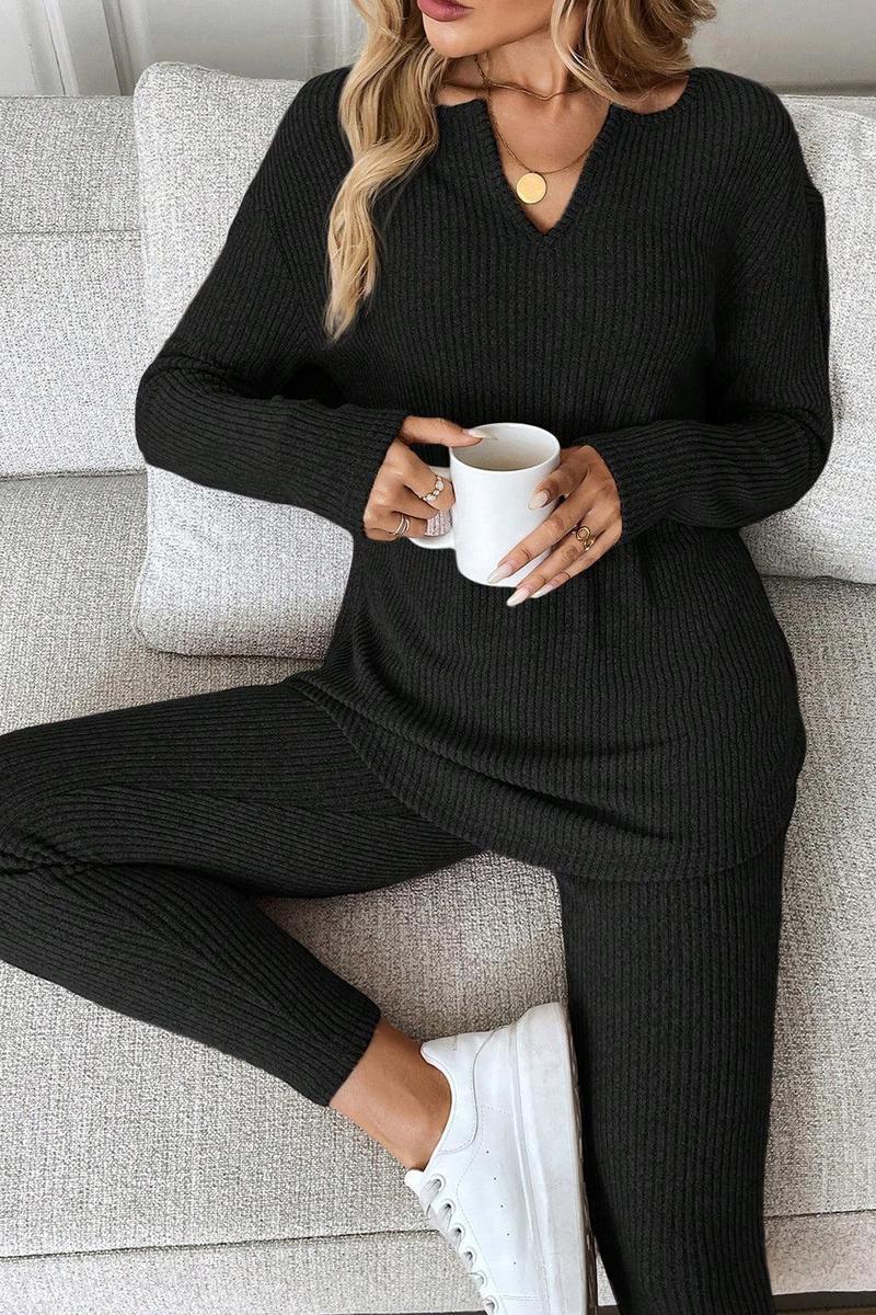 Winter Loungewear Set Schwarz – Kuscheliges Zweiteiler Outfit