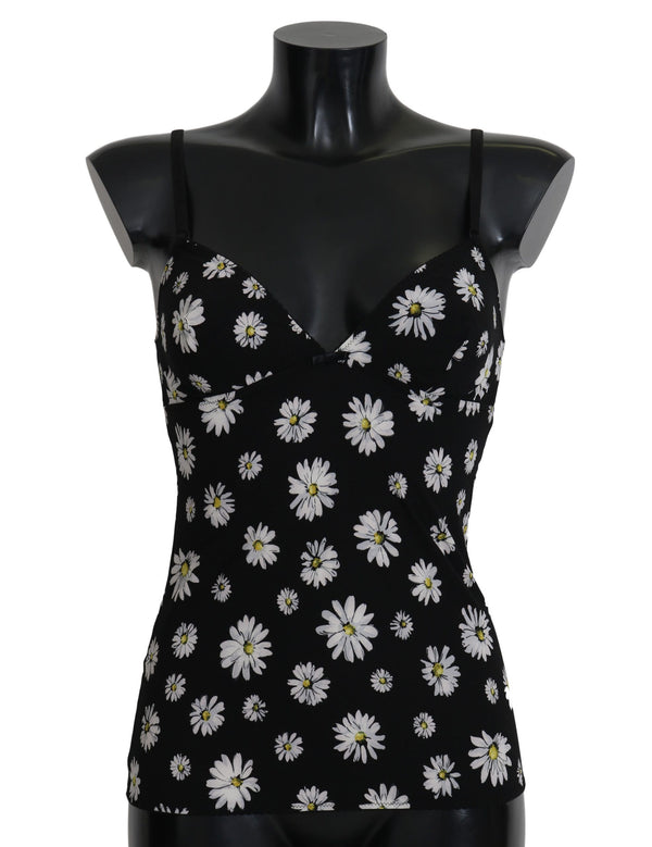Dolce & Gabbana Schwarzes Daisy Print Kleid Dessous Chemisole