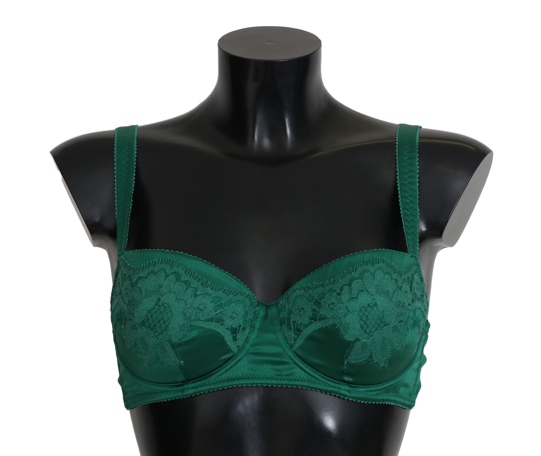 Dolce & Gabbana Grüner Seiden-Stretch-BH aus floraler Spitze Unterwäsche