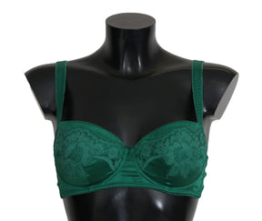 Dolce & Gabbana Grüner Seiden-Stretch-BH aus floraler Spitze Unterwäsche