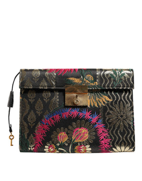 Dolce & Gabbana Multicolor Jacquard Floral Dokument Aktentasche Tasche
