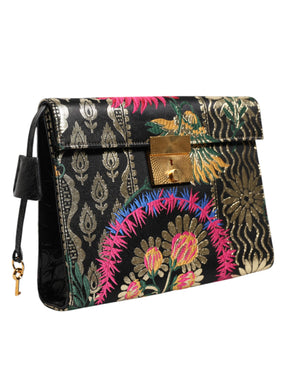 Dolce & Gabbana Multicolor Jacquard Floral Dokument Aktentasche Tasche